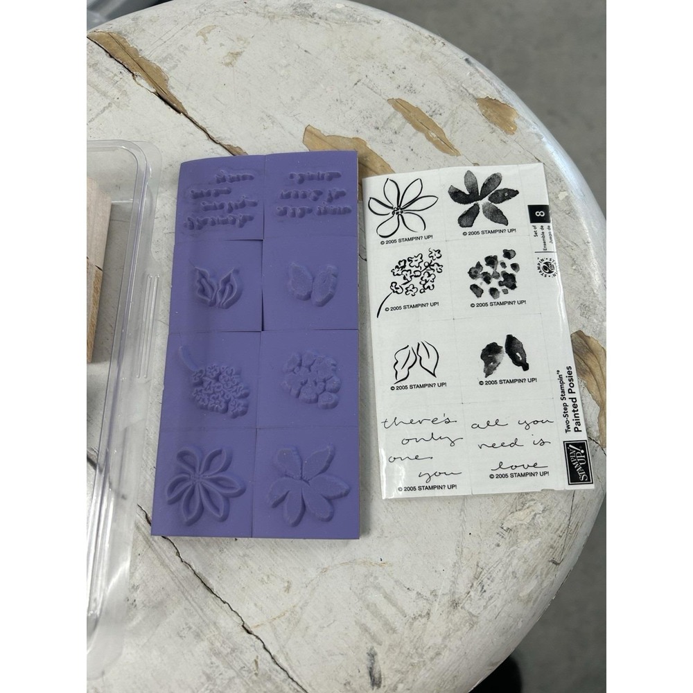 Stampin' Up 2005 Painted Posies Wood Base Rubber Stamp Set Unmounted Vintage